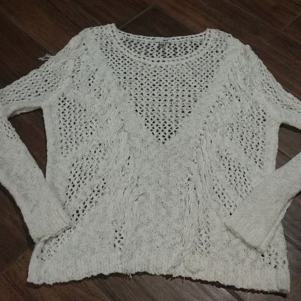 Amuse Society S tassel loose knit sweater white